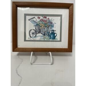 Barbara Mock Signed Art Print Framed Garden Botanical Cottage 11.25 x 9.25